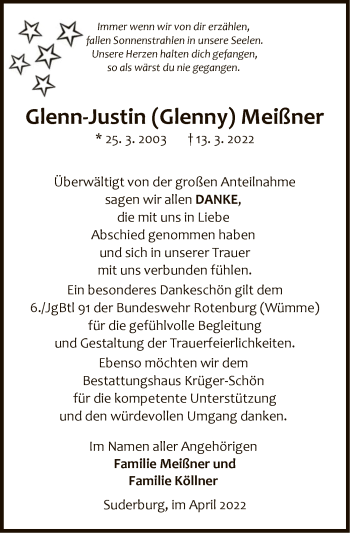 Traueranzeige von Glenn-Justin Meißner von UEL