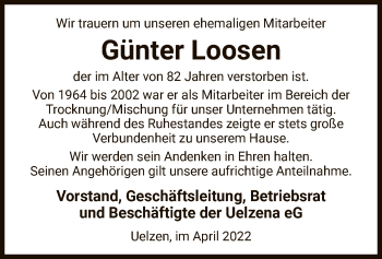 Traueranzeige von Günter Loosen von UEL