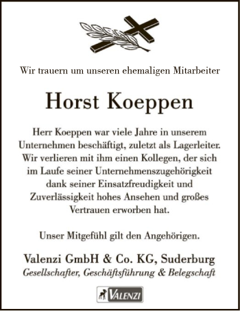 Traueranzeige von Horst Koeppen von UEL