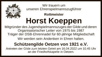 Traueranzeige von Horst Koeppen von UEL