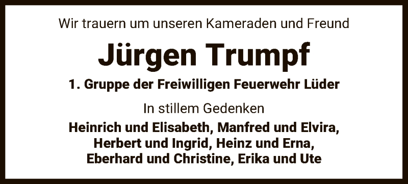 Traueranzeigen von Jürgen Trumpf | AZ.Trauer.de