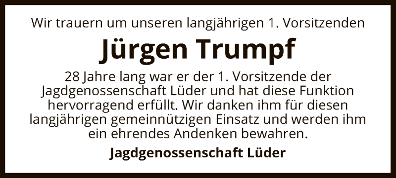 Traueranzeigen von Jürgen Trumpf | AZ.Trauer.de