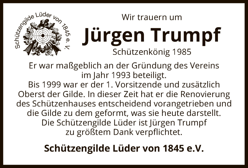 Traueranzeigen von Jürgen Trumpf | AZ.Trauer.de