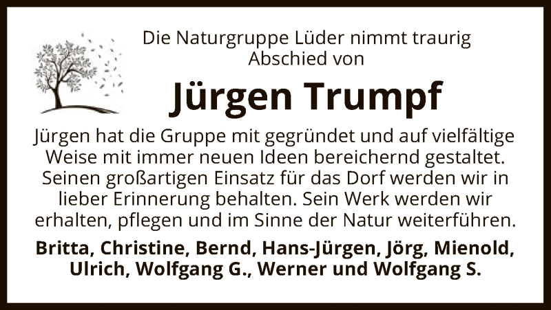 Traueranzeigen von Jürgen Trumpf | AZ.Trauer.de