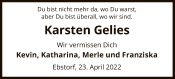 Traueranzeige von Karsten Gelies von UEL