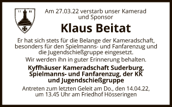 Traueranzeige von Klaus Beitat von UEL