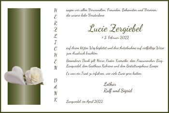 Traueranzeige von Lucie Zergiebel von UEL