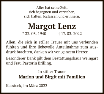 Traueranzeige von Margot Lenz von UEL