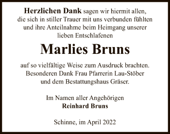 Traueranzeige von Marlies Bruns von UEL