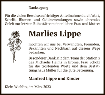 Traueranzeige von Marlies Lippe von UEL