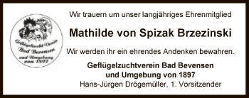 Traueranzeige von Mathilde Hermine von Spizak Brzezinski von UEL
