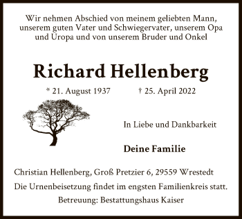 Traueranzeige von Richard Hellenberg von UEL