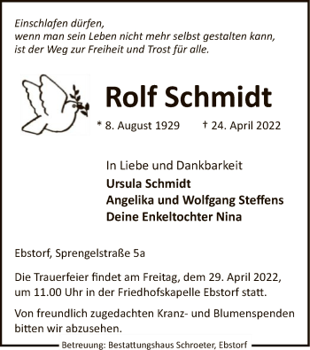 Traueranzeige von Rolf Schmidt von UEL