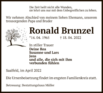 Traueranzeige von Ronald Brunzel von UEL