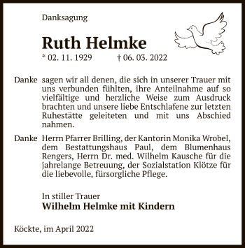 Traueranzeige von Ruth Helmke von UEL