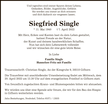 Traueranzeige von Siegfried Single von UEL