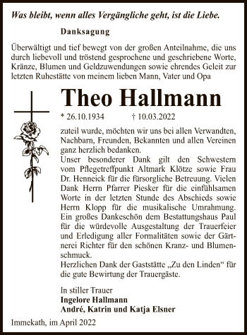 Traueranzeige von Theo Hallmann von UEL