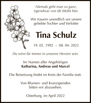 Traueranzeige von Tina Schulz von UEL