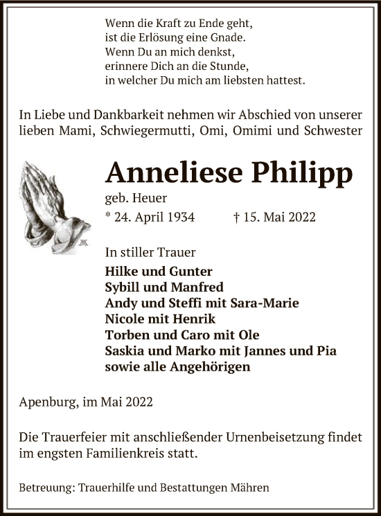 Traueranzeige von Anneliese Philipp von UEL