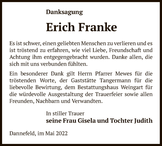 Traueranzeige von Erich Franke von UEL