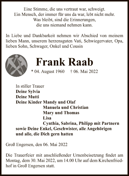 Traueranzeige von Frank Raab von UEL