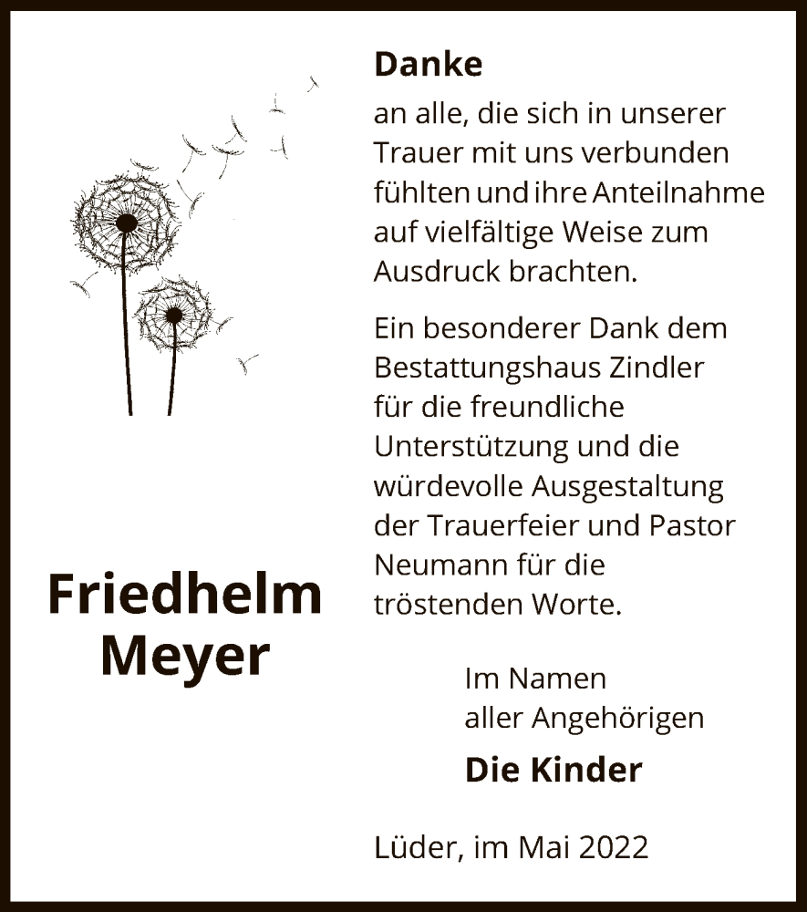  Traueranzeige für Friedhelm Meyer vom 14.05.2022 aus UEL
