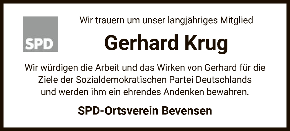  Traueranzeige für Gerhard Krug vom 17.05.2022 aus UEL