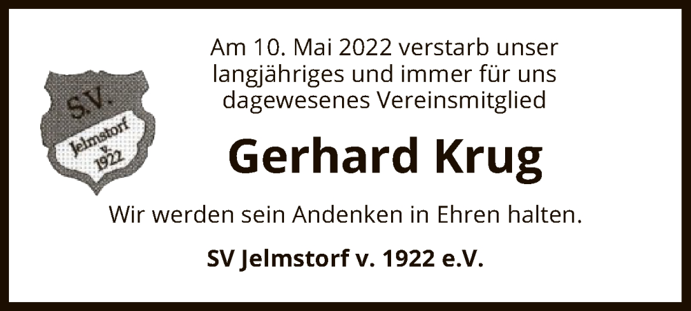  Traueranzeige für Gerhard Krug vom 14.05.2022 aus UEL