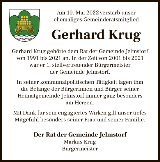 Traueranzeige von Gerhard Krug von UEL