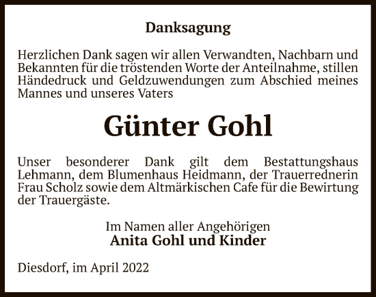 Traueranzeige von Günter Gohl von UEL