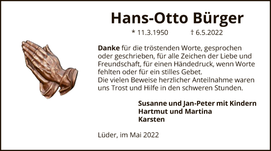 Traueranzeige von Hans-Otto Bürger von UEL