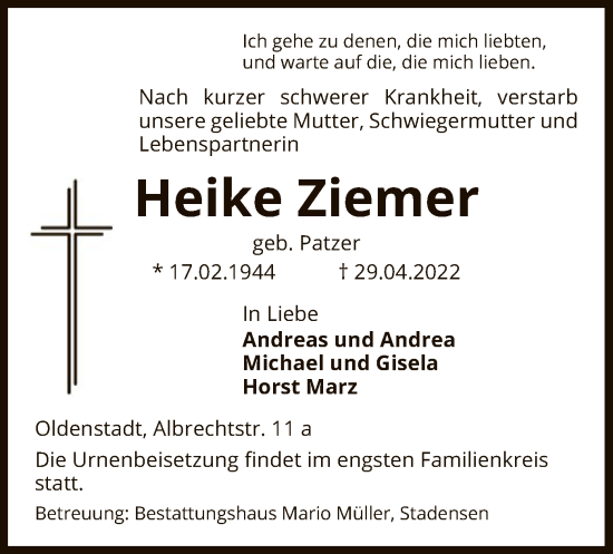 Traueranzeige von Heike Ziemer von UEL