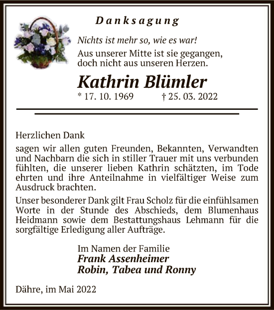 Traueranzeige von Kathrin Blümler von UEL