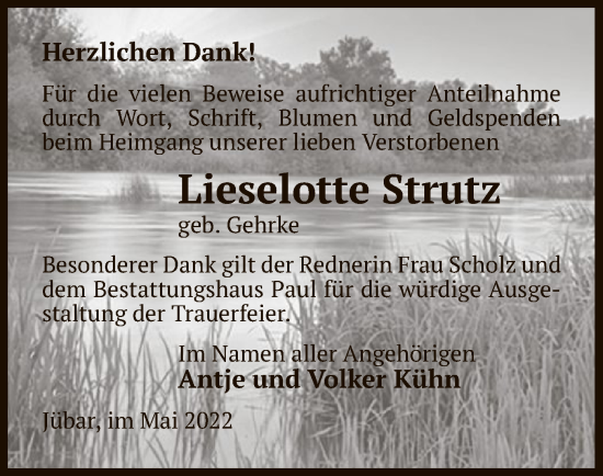 Traueranzeige von Lieselotte Strutz von UEL