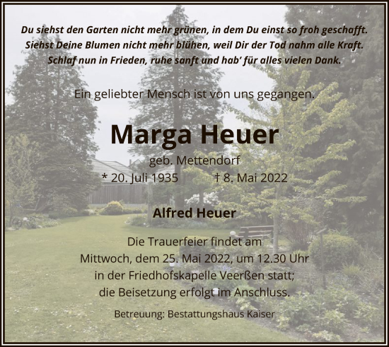 Traueranzeige von Marga Heuer von UEL