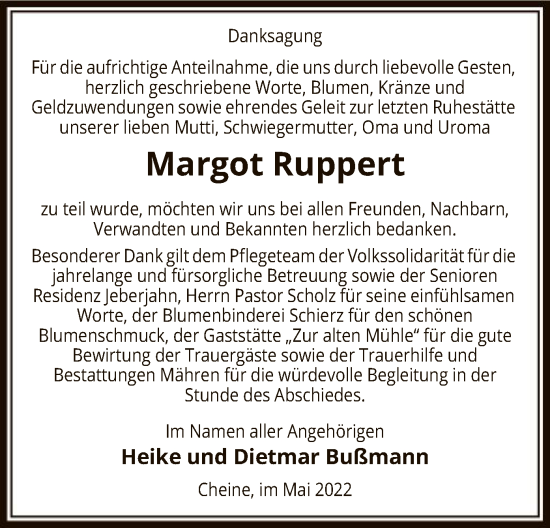 Traueranzeige von Margot Ruppert von UEL