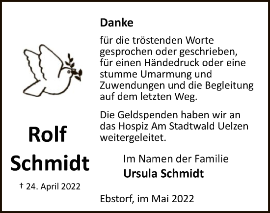 Traueranzeige von Rolf Schmidt von UEL