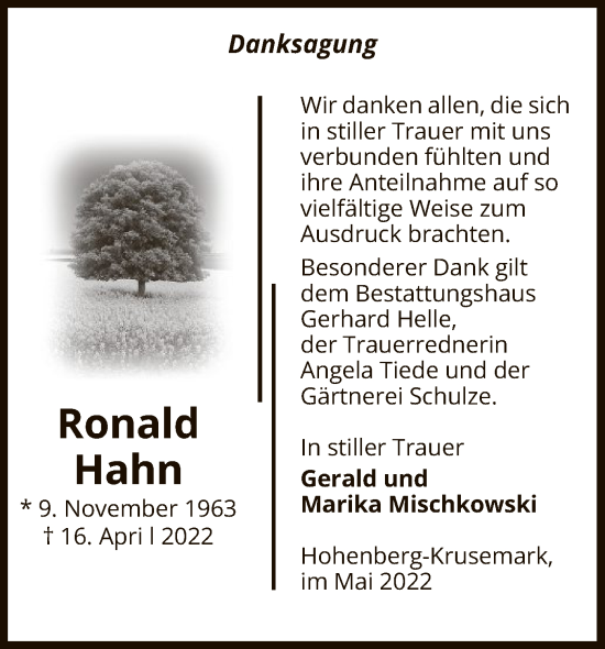 Traueranzeige von Ronald Hahn von UEL