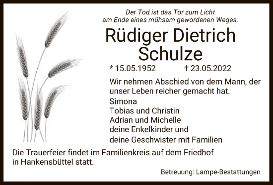 Traueranzeige von Rüdiger Dietrich Schulze von UEL