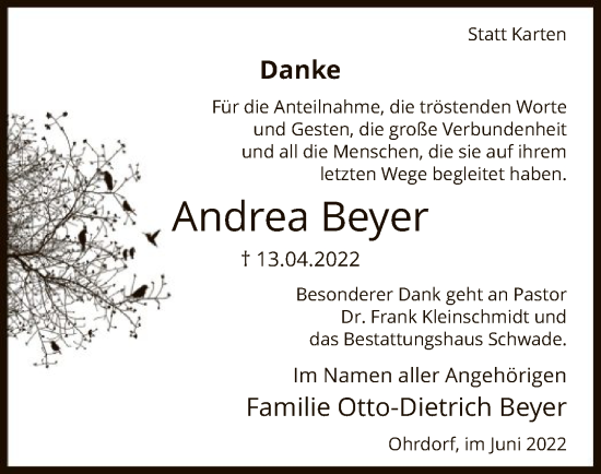 Traueranzeige von Andrea Beyer von UEL