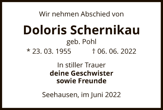 Traueranzeige von Doloris Schernikau von UEL