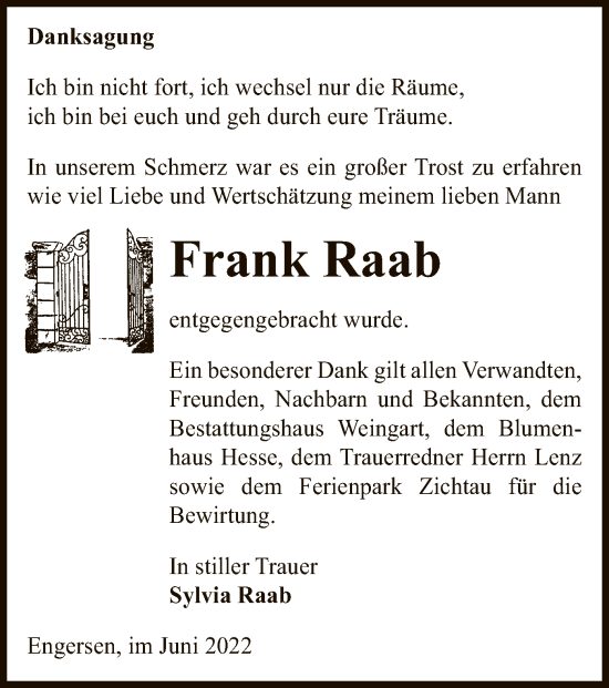 Traueranzeige von Frank Raab von UEL