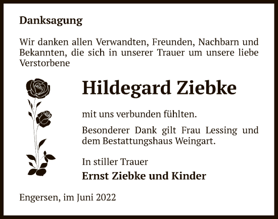 Traueranzeige von Hildegard Ziebke von UEL