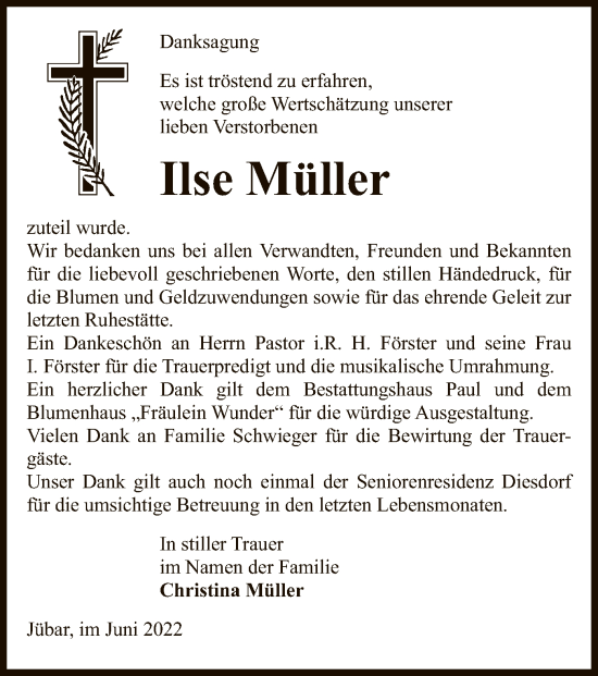 Traueranzeige von Ilse Müller von UEL