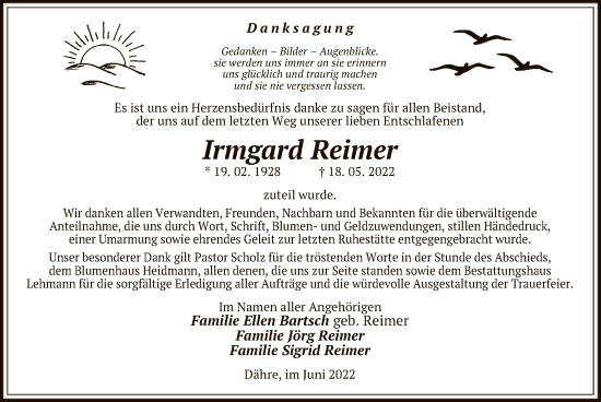 Traueranzeige von Irmgard Reimer von UEL