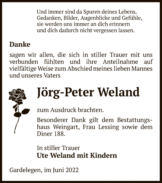 Traueranzeige von Jörg-Peter Weland von UEL