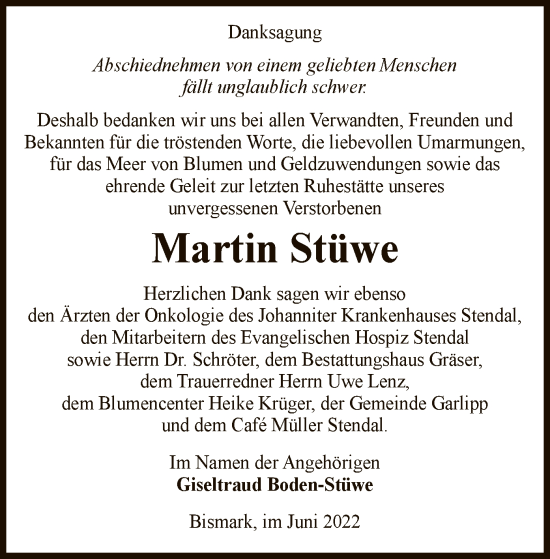 Traueranzeige von Martin Stüwe von UEL