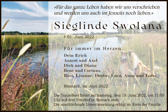 Traueranzeige von Sieblinde Swolana von UEL