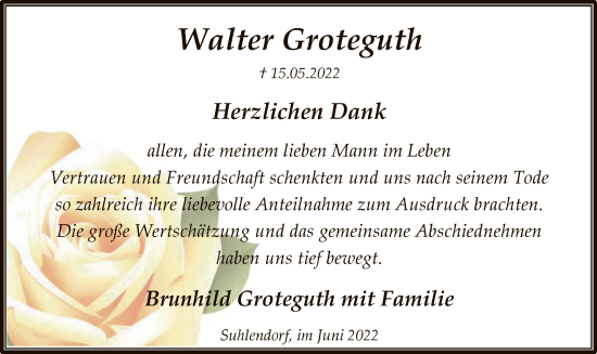 Traueranzeige von Walter Groteguth von UEL