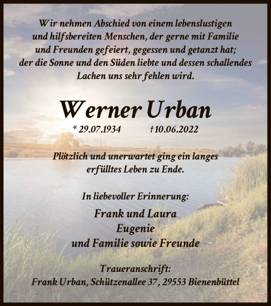 Traueranzeige von Werner Urban von UEL